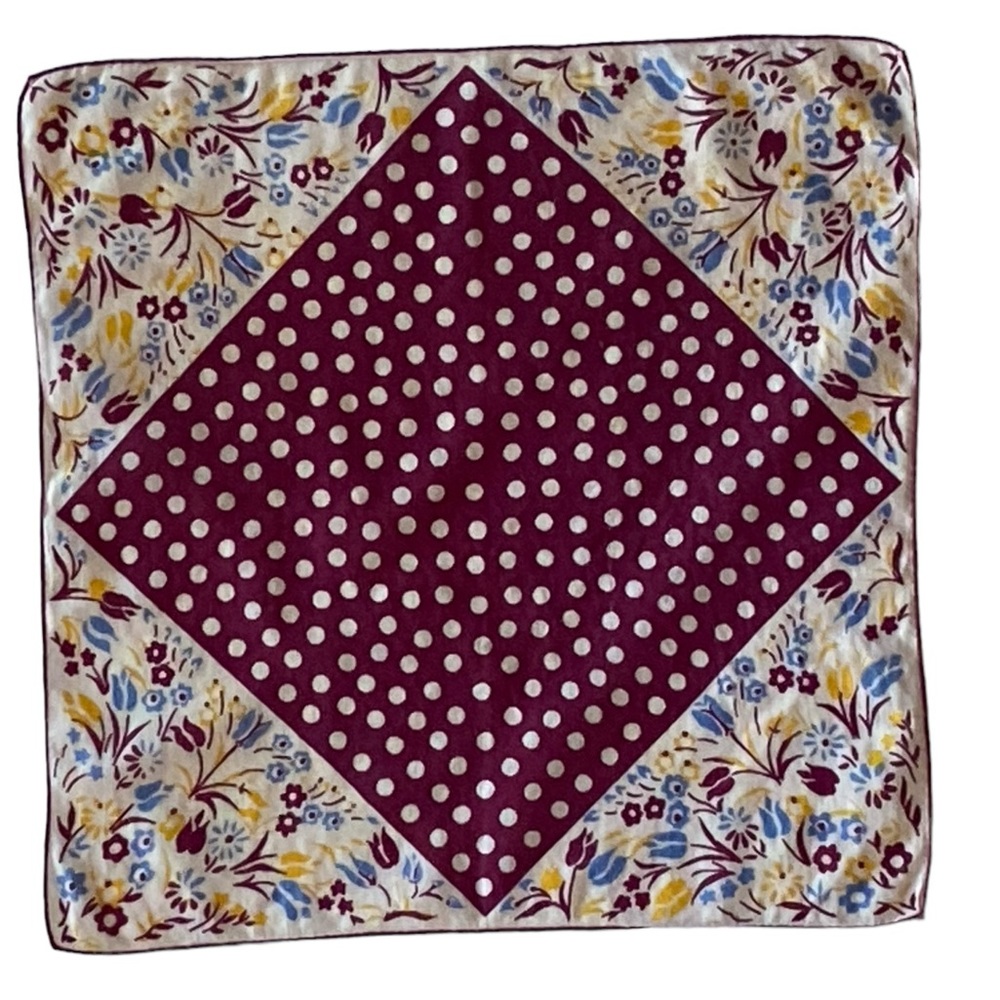 Vintage 1950’s Floral Handkerchief. Vibrant Polkadot Great Condition! Handmade.